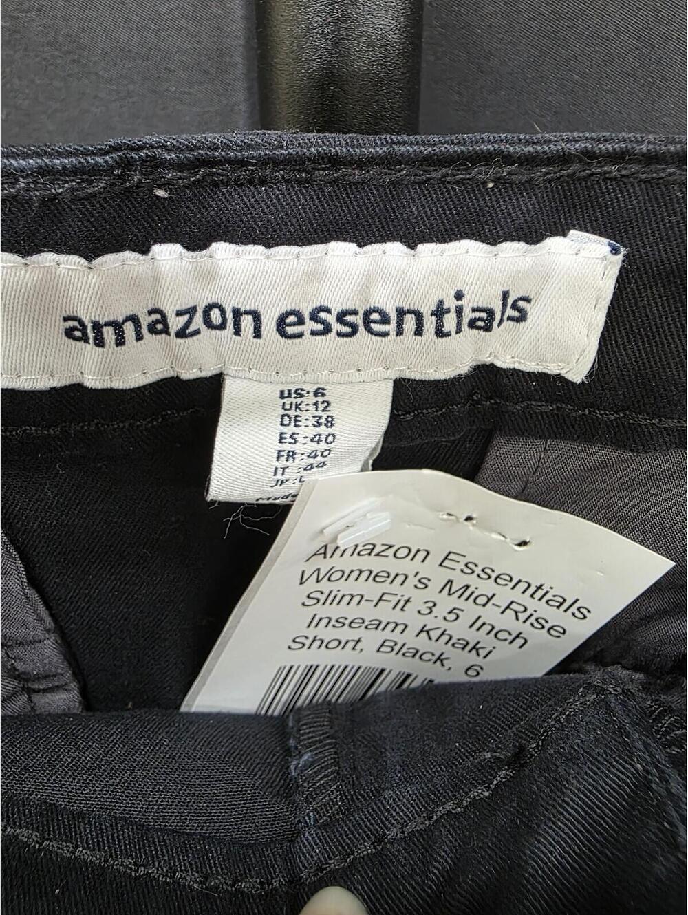 AMAZON ESSENTIALS MID‑RISE SLIM‑FIT KHAKI SHORTS BLACK 3.5" SIZE 8 - Picture 3 of 4
